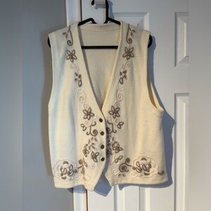 Floral Embroidered Cream Vest